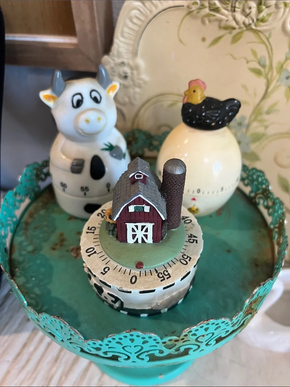 Set of Three Vintage Farm Barn Kitchen Timer - Cow and Chicken